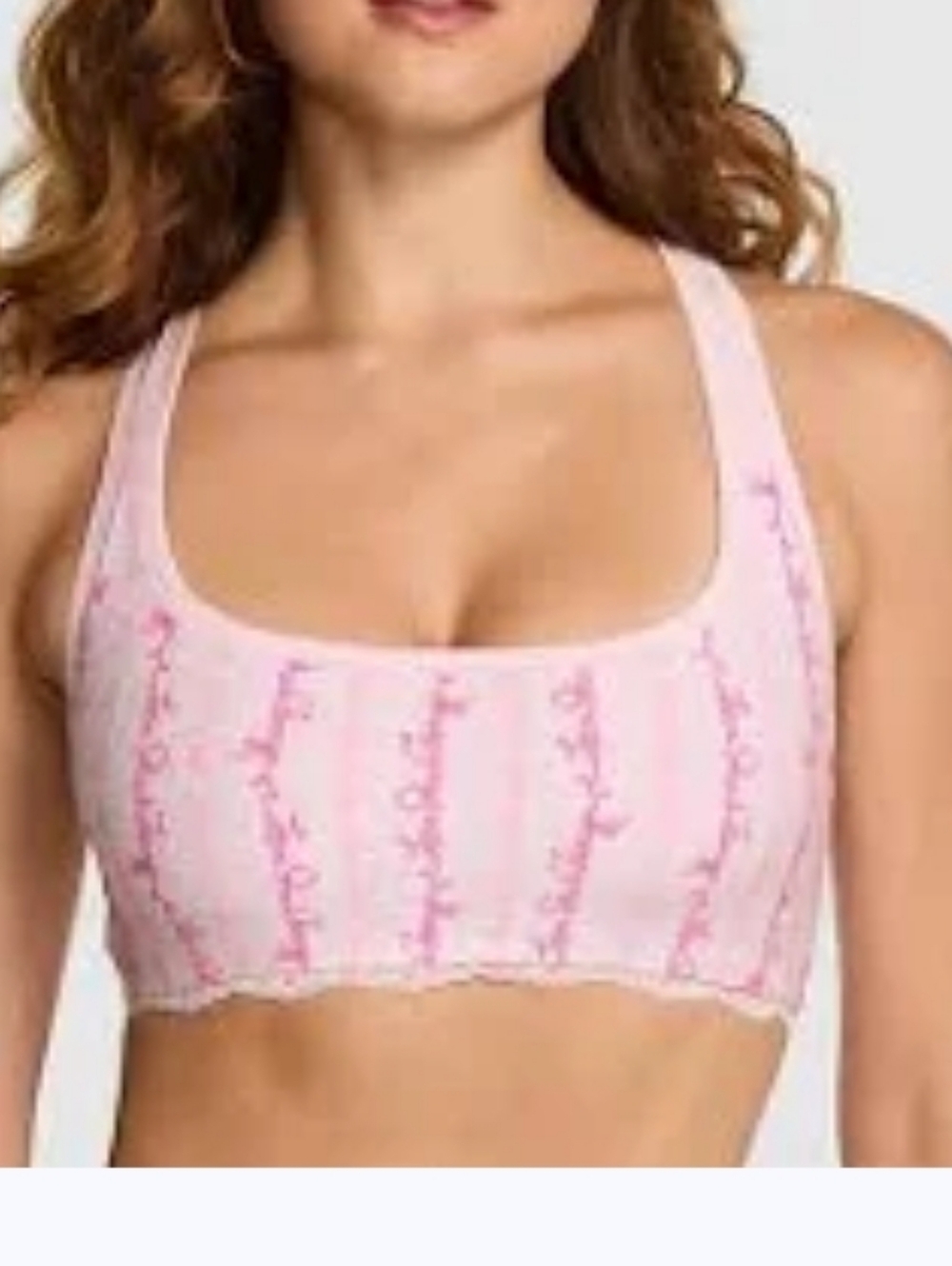 PINK x LoveShackFancy NWT Cotton Racerback Bralette logo mania pink color sz LRG